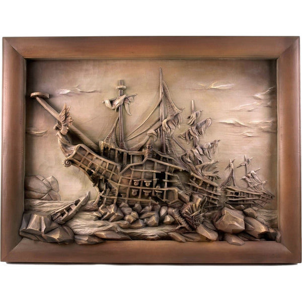 Statek - Wrak fregaty - drewno lipowe - ręcznie rzeźbione zdjęcie - Duży rozmiar-Rzeźba dekoracyjna-RzezbawDrewnie.pl-Viktor-Art