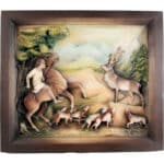 Św. Hubert - Patron Myśliwych - Scena polowania na jelenie rzeźba drewniana – dekoracja biura – ujęcie 3