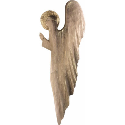 Viktor-Art Angel - The Lord's Prayer (Model 2) is a carved wooden angel sculpture with elongated wings, praying hands, a long robe, and a gold-leaf halo-its serene, stylised design makes it a unique gift with beautiful wood and delicate details. Exclusive Woodcarving