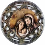 Święta rodzina - Serce i dom - Księżyc - Ażurowe tło (Model 9) - Złoto figura drewniana – prezent na pierwszą komunię –