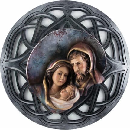 Święta rodzina - Serce i dom - Księżyc - Ażurowe tło (Model 9) - Srebro figura drewniana – prezent na jubileusz –
