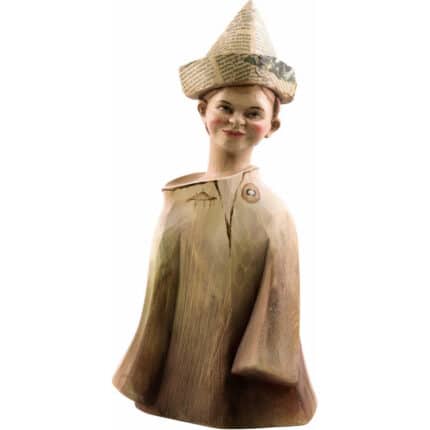 Viktor-Art A charming present, Figurine of a child/boy in wood (model 2 of 3) is a handpainted wooden sculpture of a smiling child in a newspaper hat, with carved details and rosy cheeks-perfect for adding whimsical rustic style to any space. Exclusive Woodcarving
