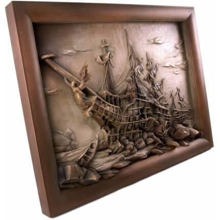 Statek - Wrak fregaty - rzeźbione zdjęcie - Duży rozmiar rzeźba drewniana – dekoracja salonu