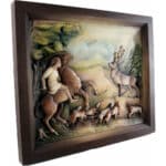 Św. Hubert - Patron Myśliwych - Scena polowania na jelenie rzeźba drewniana – dekoracja salonu – ujęcie 2