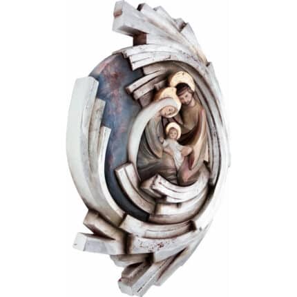 Święta Rodzina - Serce i Dom - Wir - Spirala (model 5) - Srebrny liść figura drewniana – prezent na chrzest – ujęcie 2