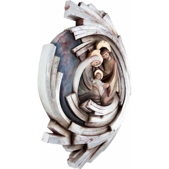 Święta Rodzina - Serce i Dom - Wir - Spirala (model 5) - Srebrny liść figura drewniana – prezent na chrzest – ujęcie 2