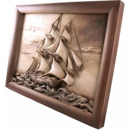 Statek - jacht żaglowy - rzeźbiony obraz - Duży rozmiar rzeźba drewniana – dekoracja gabinetu