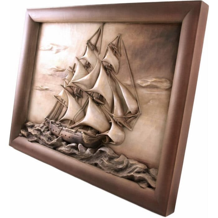 Statek - jacht żaglowy - rzeźbiony obraz - Duży rozmiar rzeźba drewniana – dekoracja gabinetu