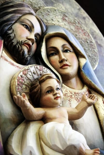 Święta Rodzina - Serce i Dom - Bizancjum (Model 4) - Złoto - Mega wielkość figura drewniana – prezent na jubileusz –