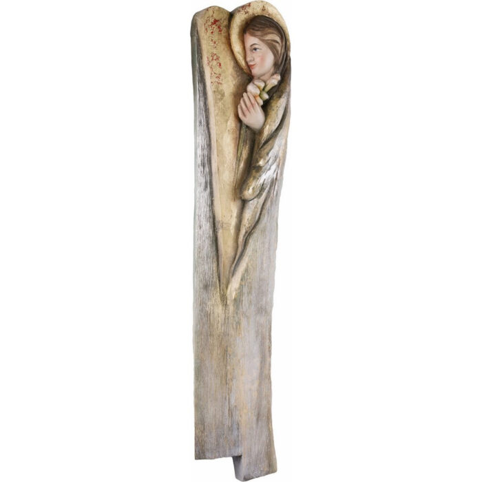 Aniołek - z gałązką dzwonków figura drewniana – prezent na pierwszą komunię