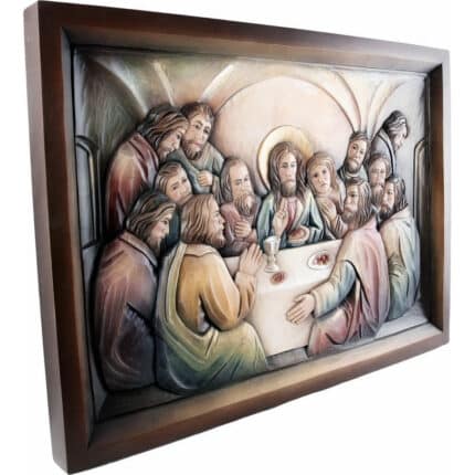 Ostatnia Wieczerza - Styl ludowy - Polichromia rzeźba drewniana – dekoracja biblioteki – ujęcie 2