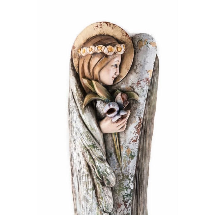 Aniołek - Kwiat Lilii figura drewniana – prezent na ślub