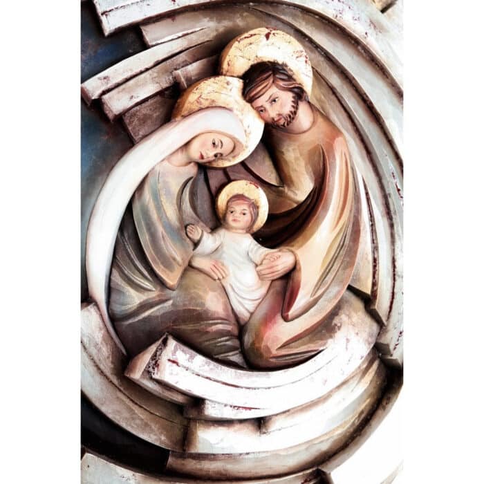 Święta Rodzina - Serce i Dom - Wir - Spirala (model 5) - Srebrny liść figura drewniana – prezent na jubileusz