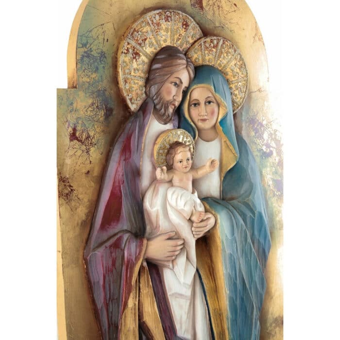 Święta Rodzina - Serce i Dom - Bizancjum (model 4) - Złoto figura drewniana – prezent na ślub