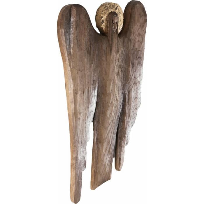 Anioł - sztuka współczesna - Zaduma (model 1) figura drewniana – prezent na chrzest