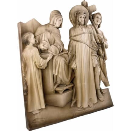 Droga Krzyżowa (seria 14 stacji) - Bejcowana rzeźba drewniana – dekoracja biblioteki – ujęcie 2