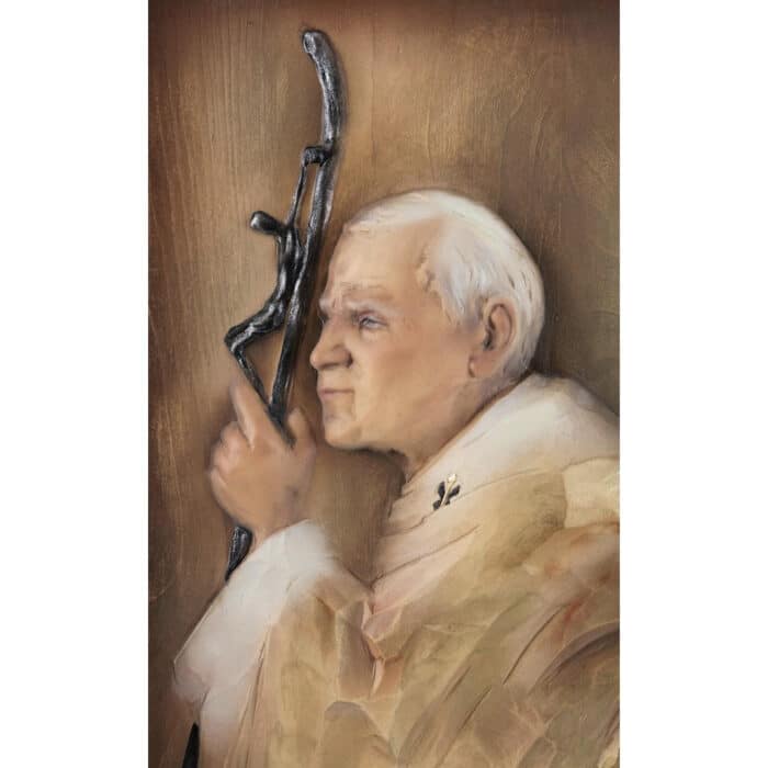 Papież - Jan Paweł II - Wygrawerowany oryginalny Podpis figura drewniana – prezent na pierwszą komunię