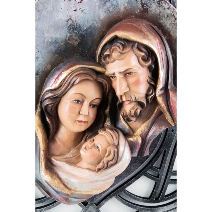 Święta rodzina - Serce i dom - Księżyc - Ażurowe tło (Model 9) - Srebro figura drewniana – prezent na ślub