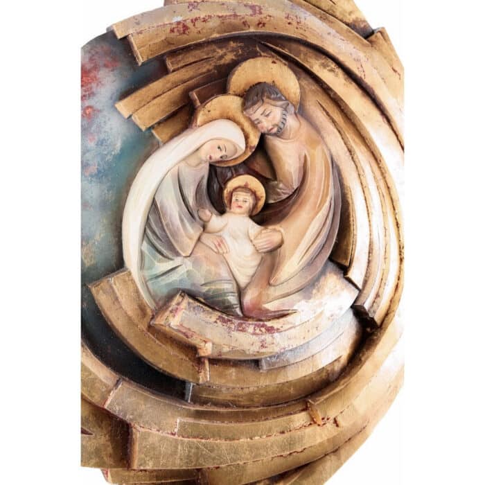 Święta Rodzina - Serce i Dom - Wir - Spirala (model 5) - Złoty liść figura drewniana – prezent na jubileusz