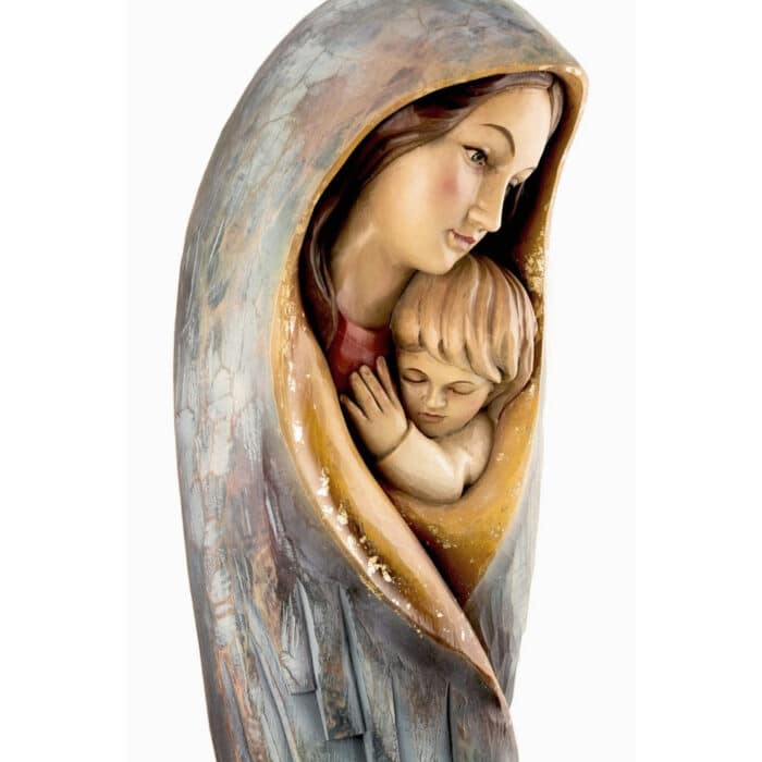 Święta Maria z Dzieckiem Jezusem - Wersja Nowoczesna figura drewniana – prezent na jubileusz