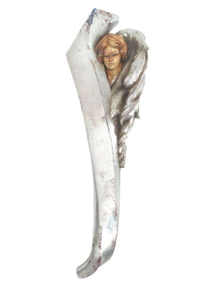 Viktor-Art Guardian Angel - Wings of Mercy features a metallic, curved silver blade form with a detailed gold-tone face and feathered wing, evoking an angelic fantasy style-an impressive and unique wedding gift. Exclusive Woodcarving
